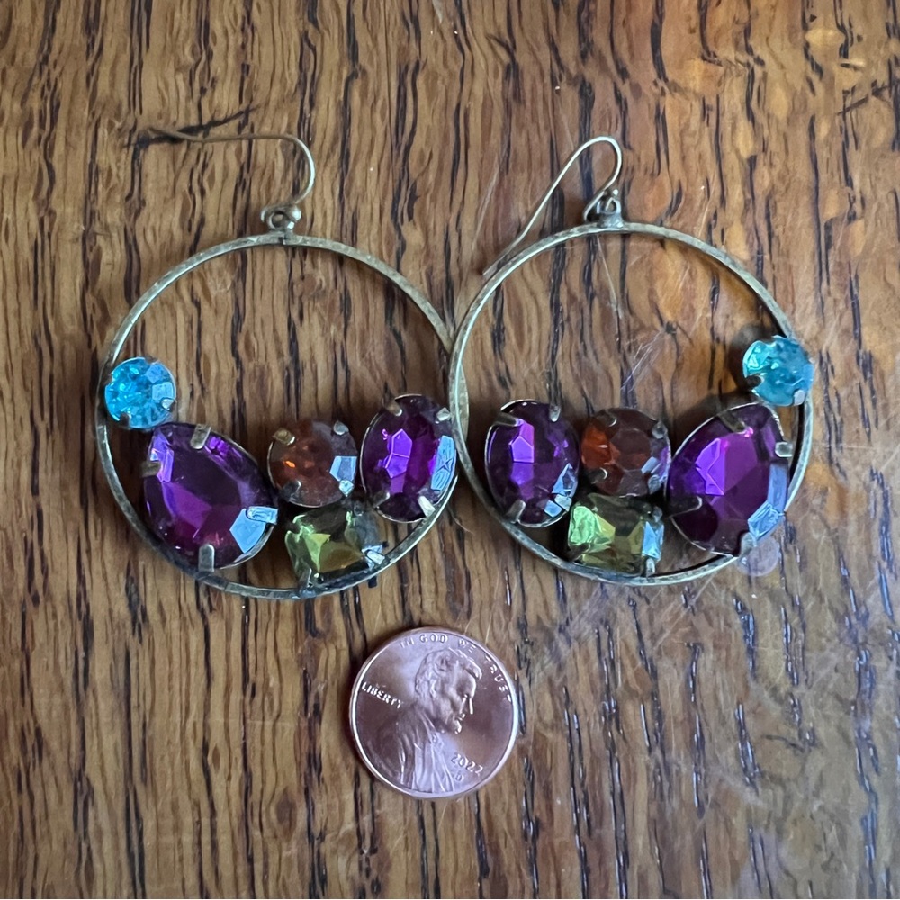 Big, Bold, & Brassy Multicolor Rhinestone Circle Hoop Earrings